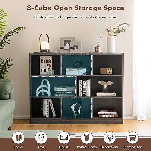 Miniatura 4 de Salches Organizador de estantes de almacenamiento de 8 cubos, estantería abierta de madera de 3 niveles, mesa de gabinete, estantes de