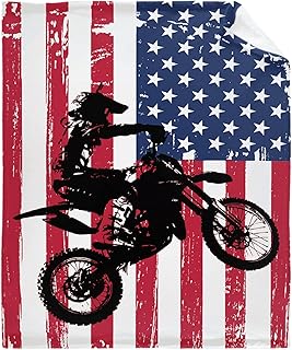 Todeyya USA America Flag Dirt Bike Motocross Racer Extreme Sports Printed Throw Blanket - Super Soft Flannel Fleece Plush Lightweight Fuzzy Cozy Blanket for Gifts Couch All Season M 60