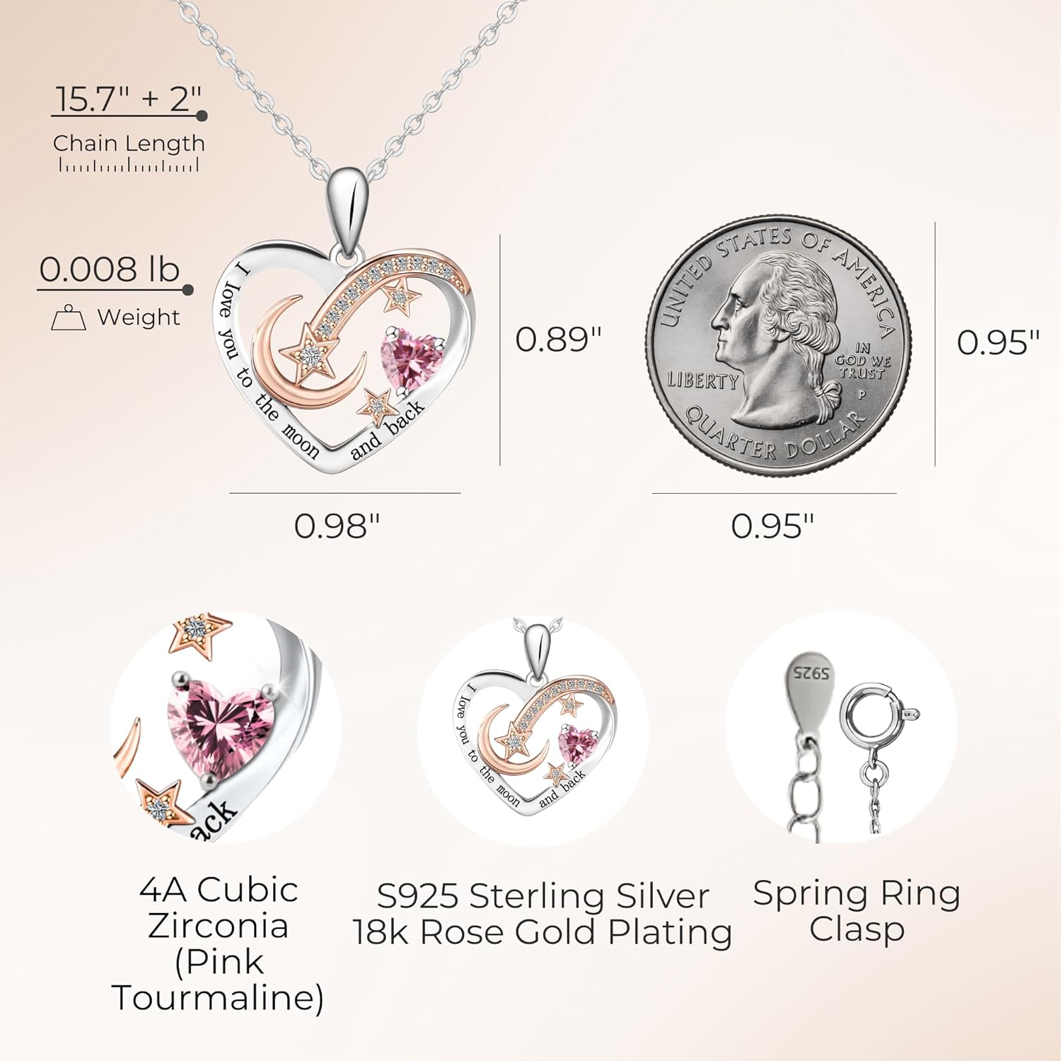 Valentine's Day Gift, 925 Sterling Silver Birthstone Heart Necklace for Women, “I Love You to the Moon and Back” Pendant, Gift-Ready Anniversary Birthday Jewelry Gift for Her Wife Mom Daughter Grandma - Image 6