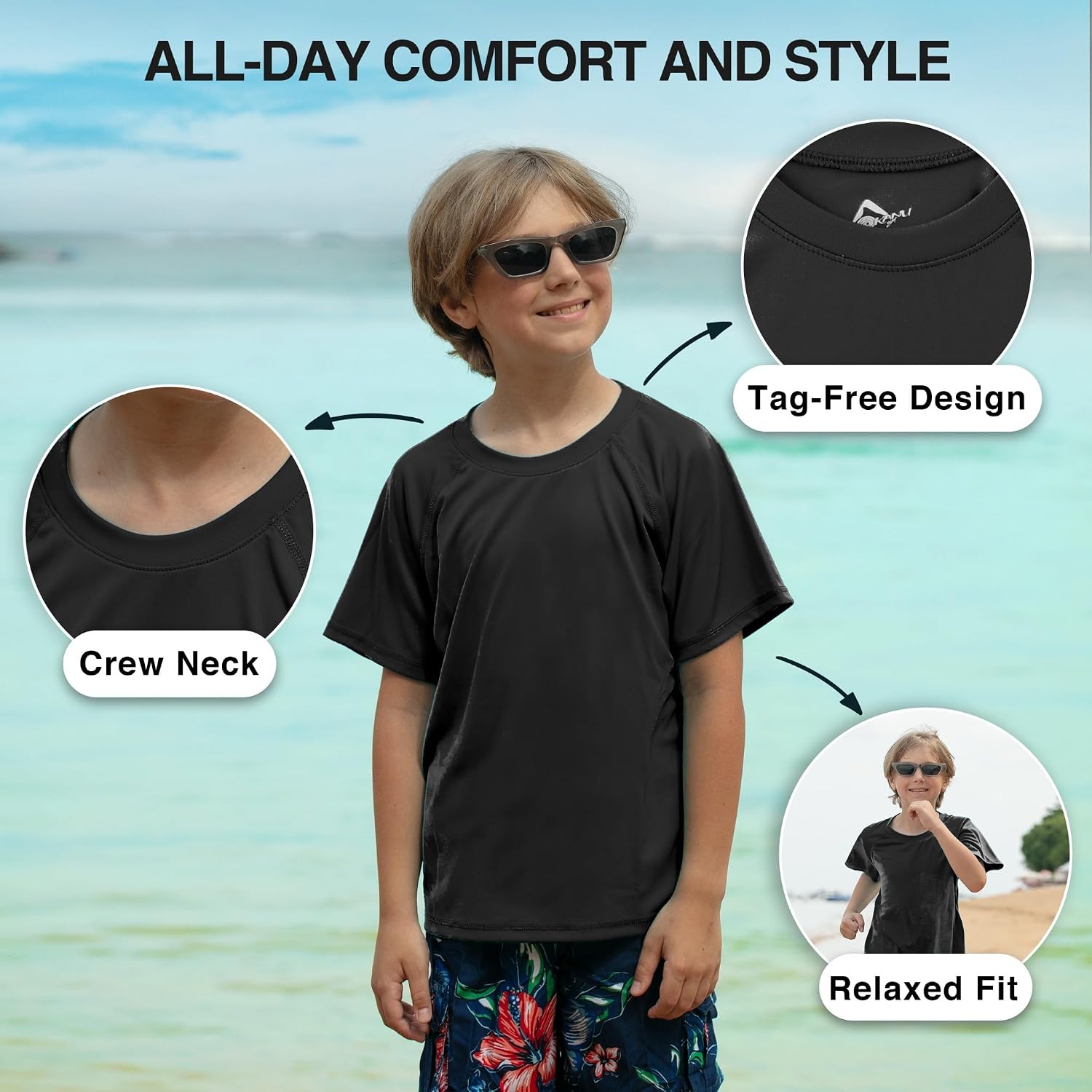 Kanu Surf Boys' Short Sleeve UPF 50+ Rashguard Swim Shirt