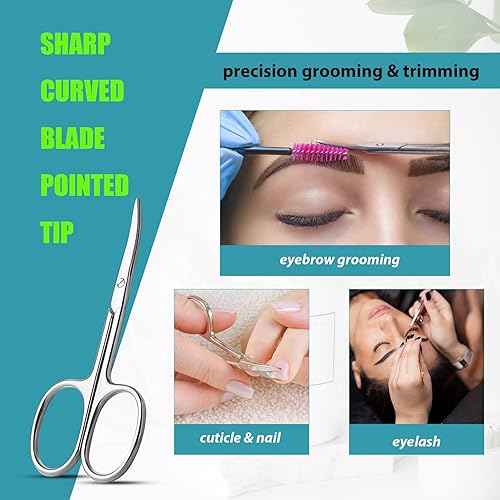 Miniatura 33 de Tijeras pequeñas de aseo facial para hombres y mujeres – Cejas, vello de nariz, bigote, barba, pestañas, kit de recortar orejas – Cortapuntas