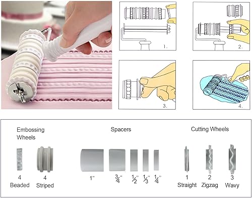 Miniatura 6 de Funshowcase Fondant Cake Sugarcraft Kit de decoración de moldes para galletas, cortador de émbolo de glaseado, juego de 102 piezas