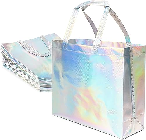 Miniatura 1 de Juvale Bolsa de comestibles reutilizable con asas, holográfica (14 x 12 x 5 pulgadas, 24 unidades), Multi