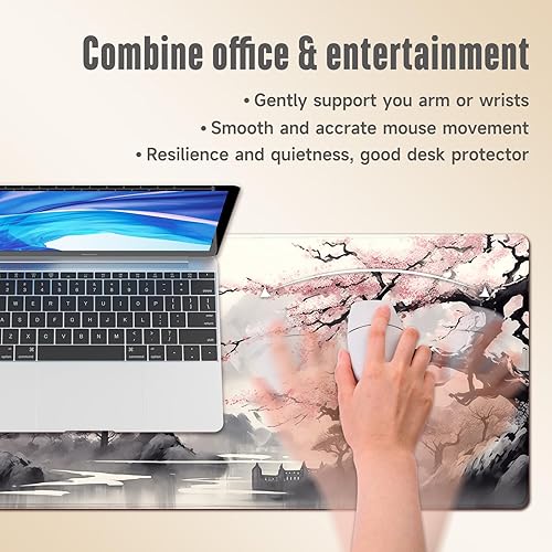 Miniatura 5 de Alfombrilla de mouse japonesa grande para juegos de anime extendida con bordes cosidos de 0.118 in para oficina en casa, 31.5 x 11.8 pulgadas