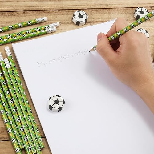 Miniatura 4 de 36 piezas de recuerdos de fiesta de fútbol para niños, lápices de fútbol y borradores, lápices de madera con temática deportiva para niños, regalos
