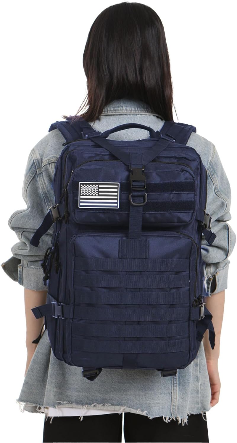 45L Sturdy Nylon Waterproof Fishing Hunting Backpack Outdoor Military Rucksacks Tactical Sports Camping Hiking (Navy)