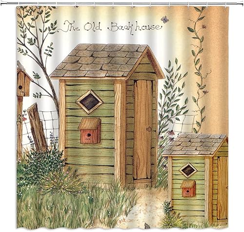 Primitive Country - Cortina de ducha rústica de madera vintage con hojas de pastizales de árbol de pastizales florales occidentales, cortina de