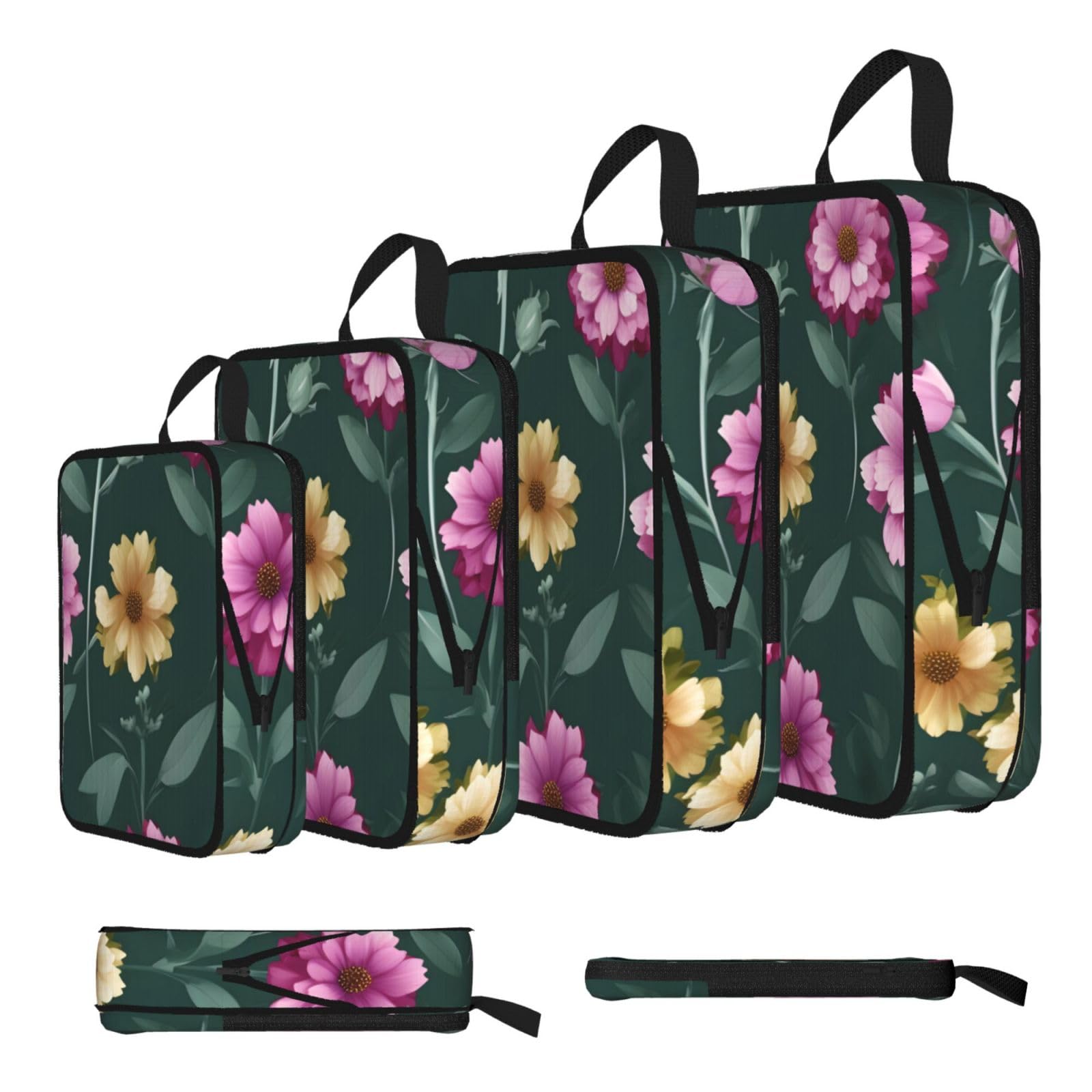 Sxzvvbn Black Beautiful Purple Flowers Compression Packing Cubes 4 Piece Set