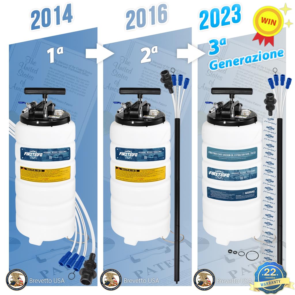 FIRSTINFO Estrattore Olio Pneumatico/Manuale 15L, Prodotto a Taiwan, con Manometro, 5 Tubi di Aspirazione, Sonda Ultra Sottile 3,5 x 4,5 mm, A1106EUY5