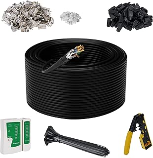 Cat 7 Outdoor Ethernet Bulk Cable 1000 FT With Tool Kits,Adoreen 10Gbps Heavy Shielded Internet Cable,24AWG Solid Copper,POE,UL CMR,S/FTP,Direct Burial&Indoor,Cat6A Cat7 Cat 6E Cat 6 Network RJ45 Cord