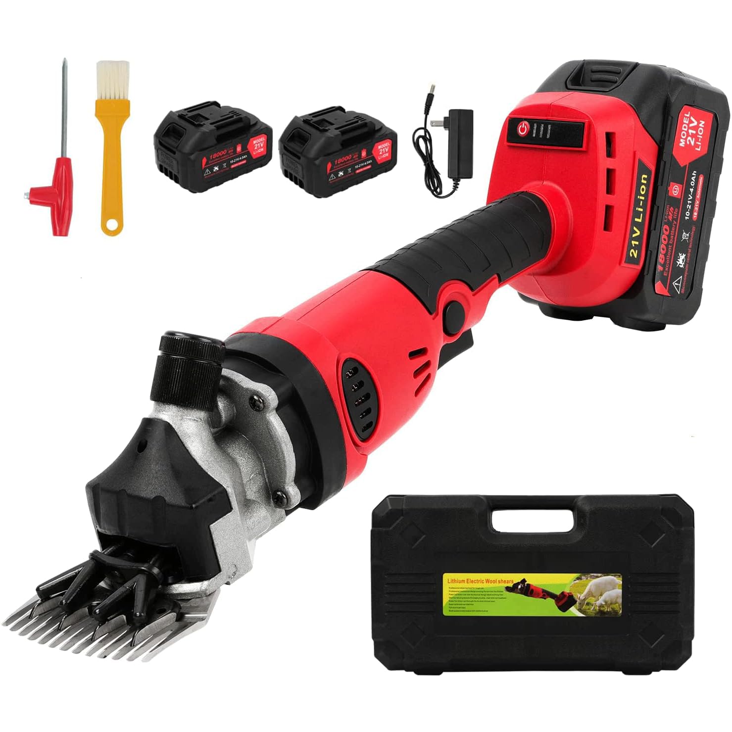 Tosatrice elettrica per Pecore a Batteria, tosatrice elettrica con 2 batterie da 21 V e 4000 mAh, Lama a 13 Denti Dritti, per tosare Pecore, bovini e Altri Animali da Fattoria