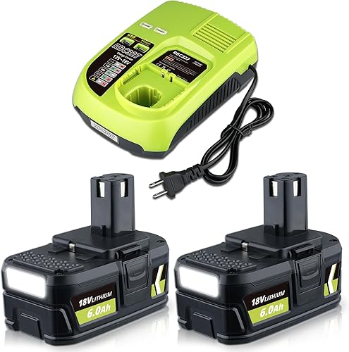 Miniatura 1 de P108 18V 6000Ah 2Pack Reemplazo de litio para batería Ryobi y cargador P117B compatible con batería Ryobi de 18 V P102 P103 P104 P105 P107 P108 P109