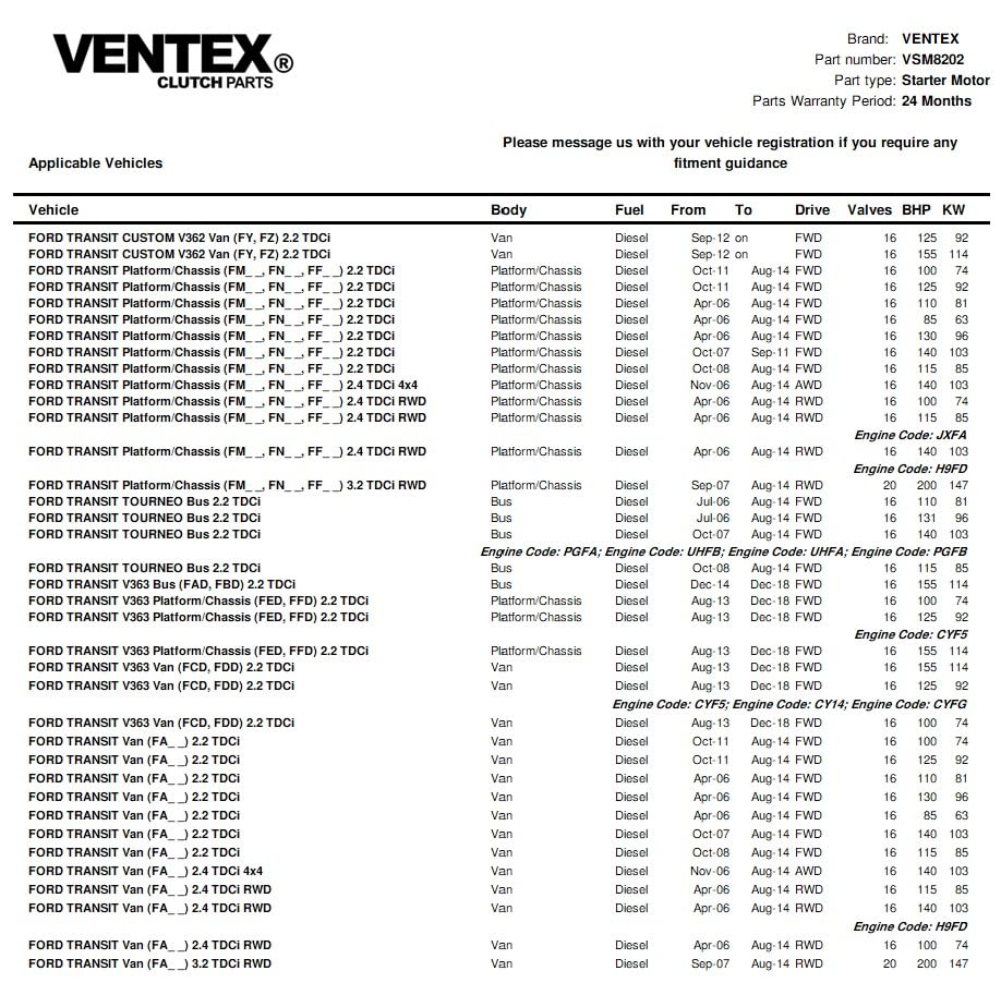 Démarreur VSM8202 compatible Ford Transit 2.2 TDCi et Defender - 6