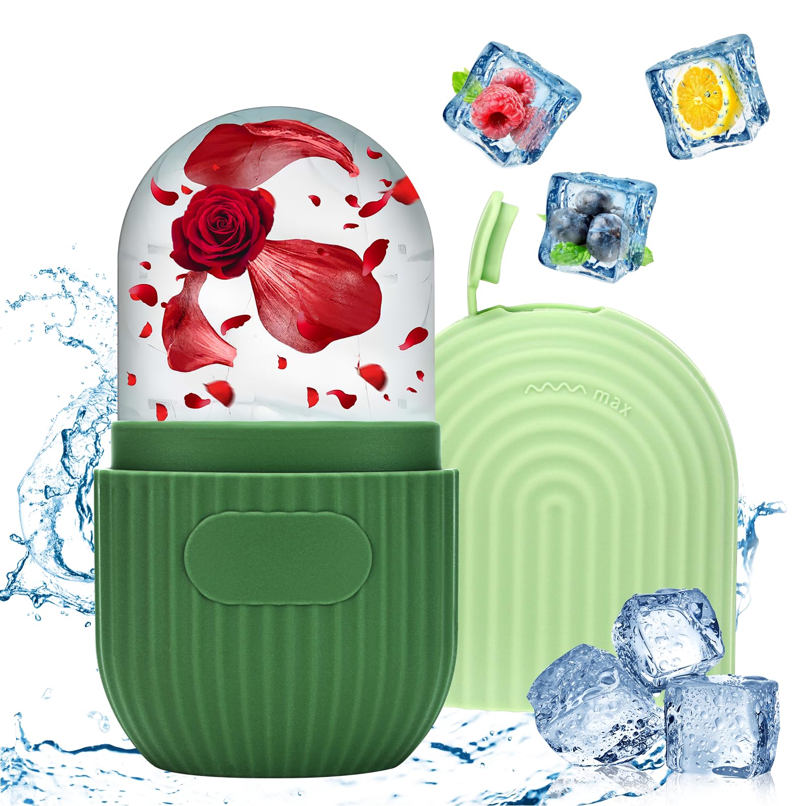 Ice Roller Gesicht, Eisroller Gesicht Auge Massagegerät, Silikon Wiederverwendbares, für Gesicht Straffung, Pore Verkleinern, Reduziert Schwellungen, Falten Aufhellen, Hautpflege (Grün)