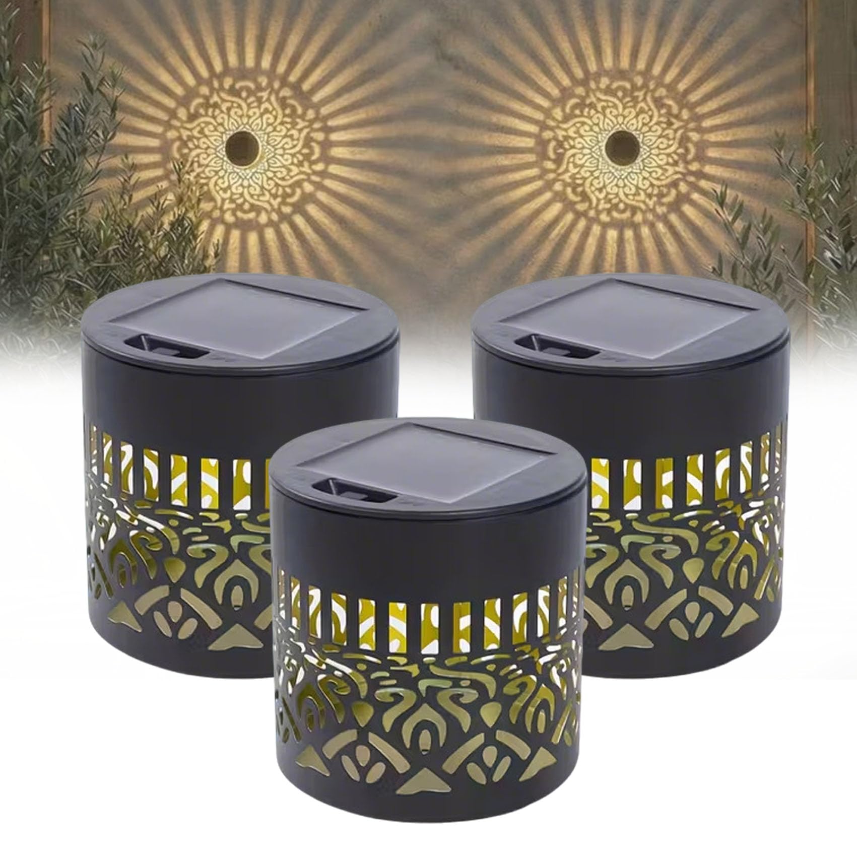 Lámpara solar de pared con diseño de mandala, lámpara de proyector de jardín al aire libre, impermeable IP65, encendido/apagado automático, paquete de 2, faroles bohemios para camino, porche