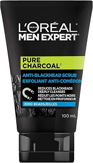L’Oréal Paris Anti-Blackhead Scrub for Men, Pure Charcoal Men Expert Skincare, With Oak Charcoal to Reduce Blackheads and Deeply Cleanse Skin, 100 ml