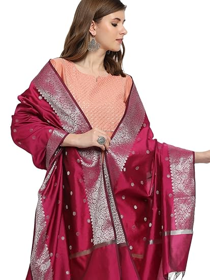 DUPATTA BAZAAR Women's Wine Silk Dupatta