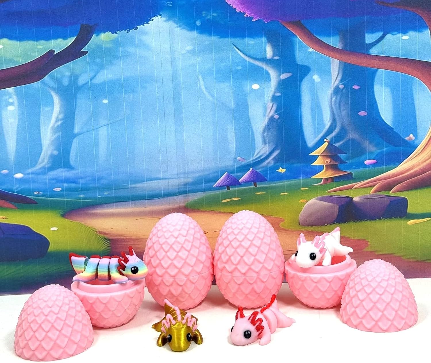 4pcs 3D Printed Articulated Mini Axolotl with Egg, Fidget Mini Axolotl Fidget Toy, Executive Desk Toy, Home Decor MA001-PE
