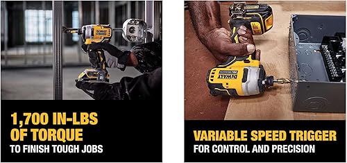 Miniatura 4 de DEWALT ATOMIC 20V-Max Kit de destornillador de impacto compacto sin escobillasinalámbrico de 14 pulgadas con cargador, 2.0 Ah, batería, bolsa y clip