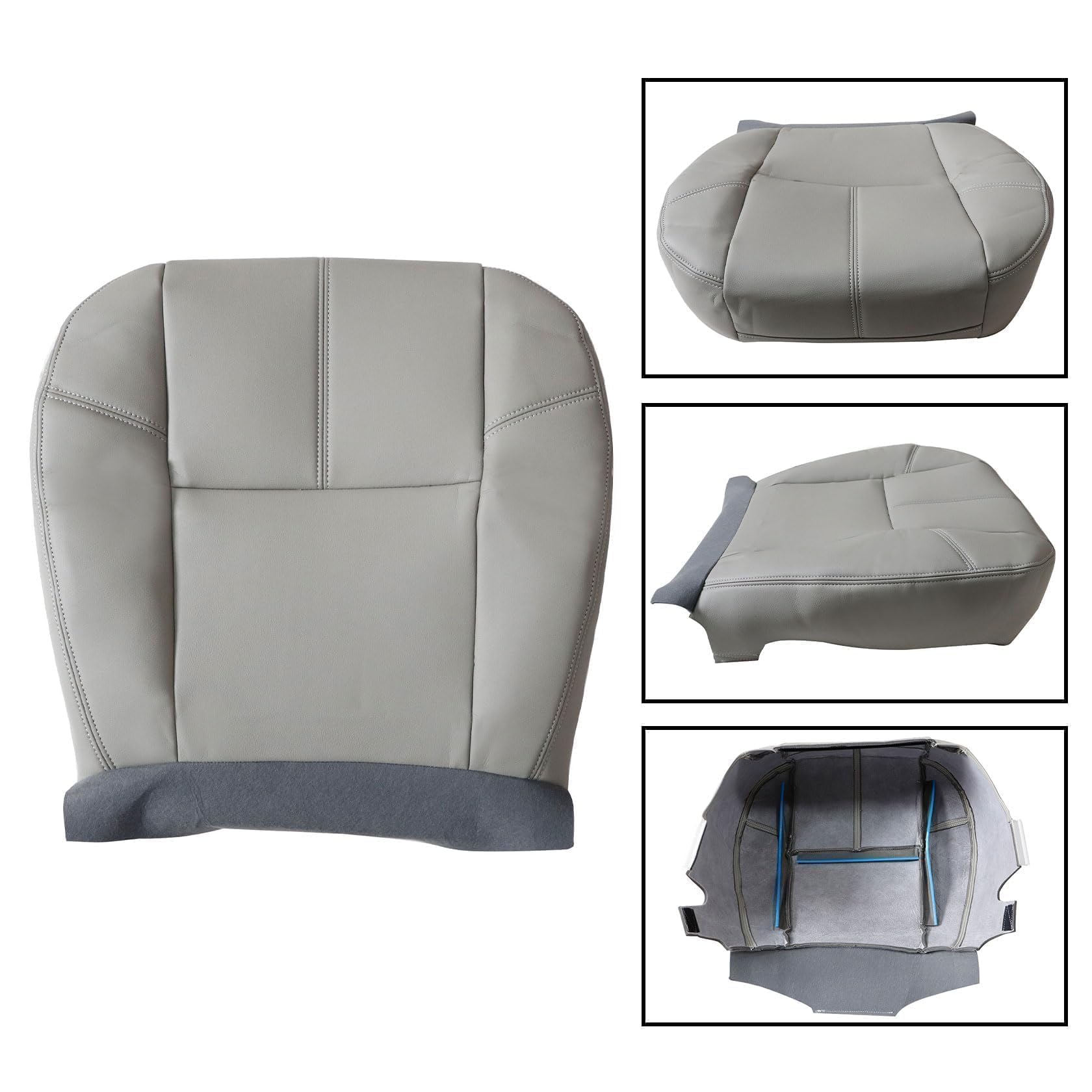 Chevy Silverado Leather Seat Cover Gray Leather Seat Cover Bottom For Chevy Silverado & More (2007-2014 Models) – Direct Fit Driver/Passenger Replacement 2007-14 Silverado Seat Bottom - Foto 8