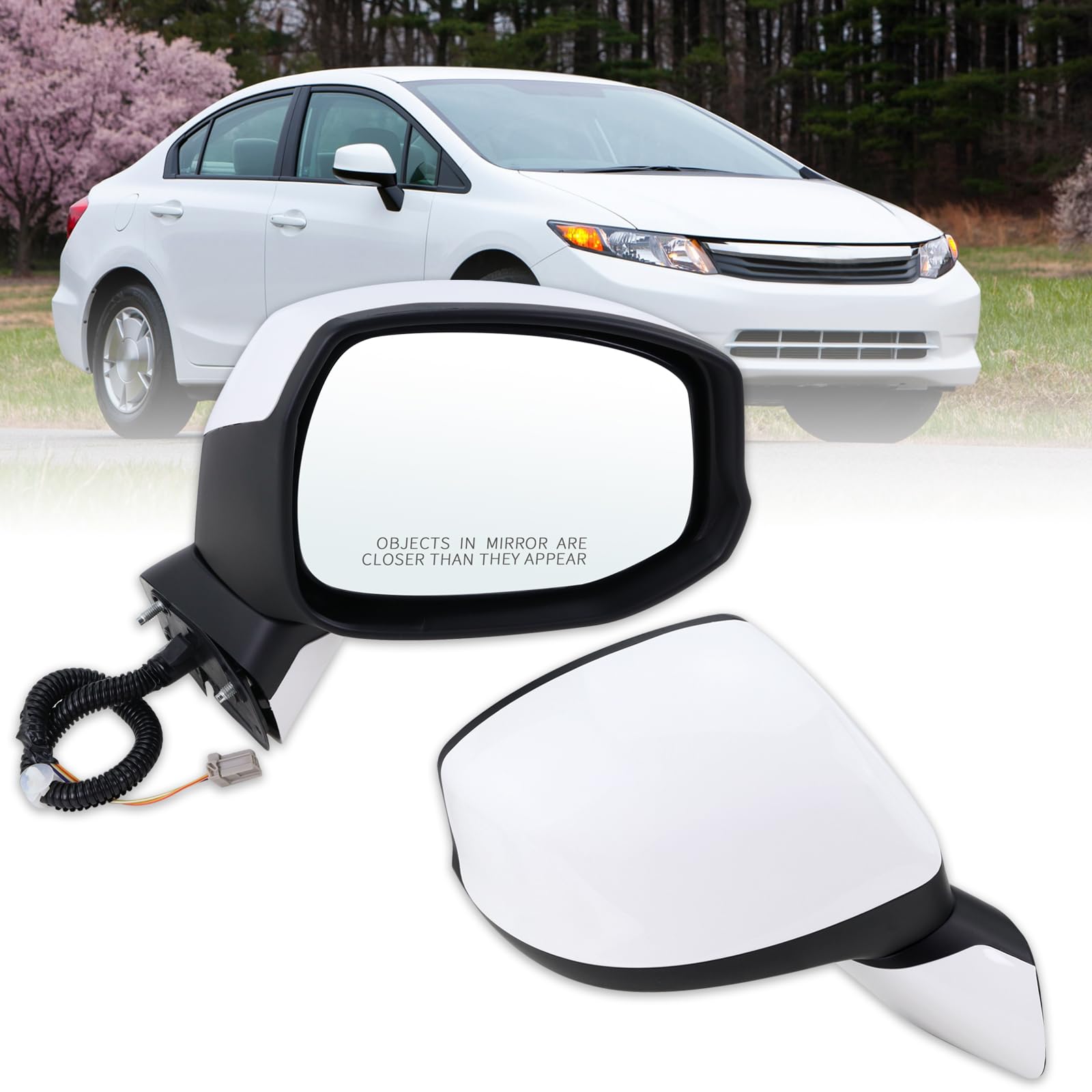 Passenger Side Mirror For 2012-2014 Toyota Camry - Right Side Power Glass Mirror, Manual Fold, 3-Pin (Black)