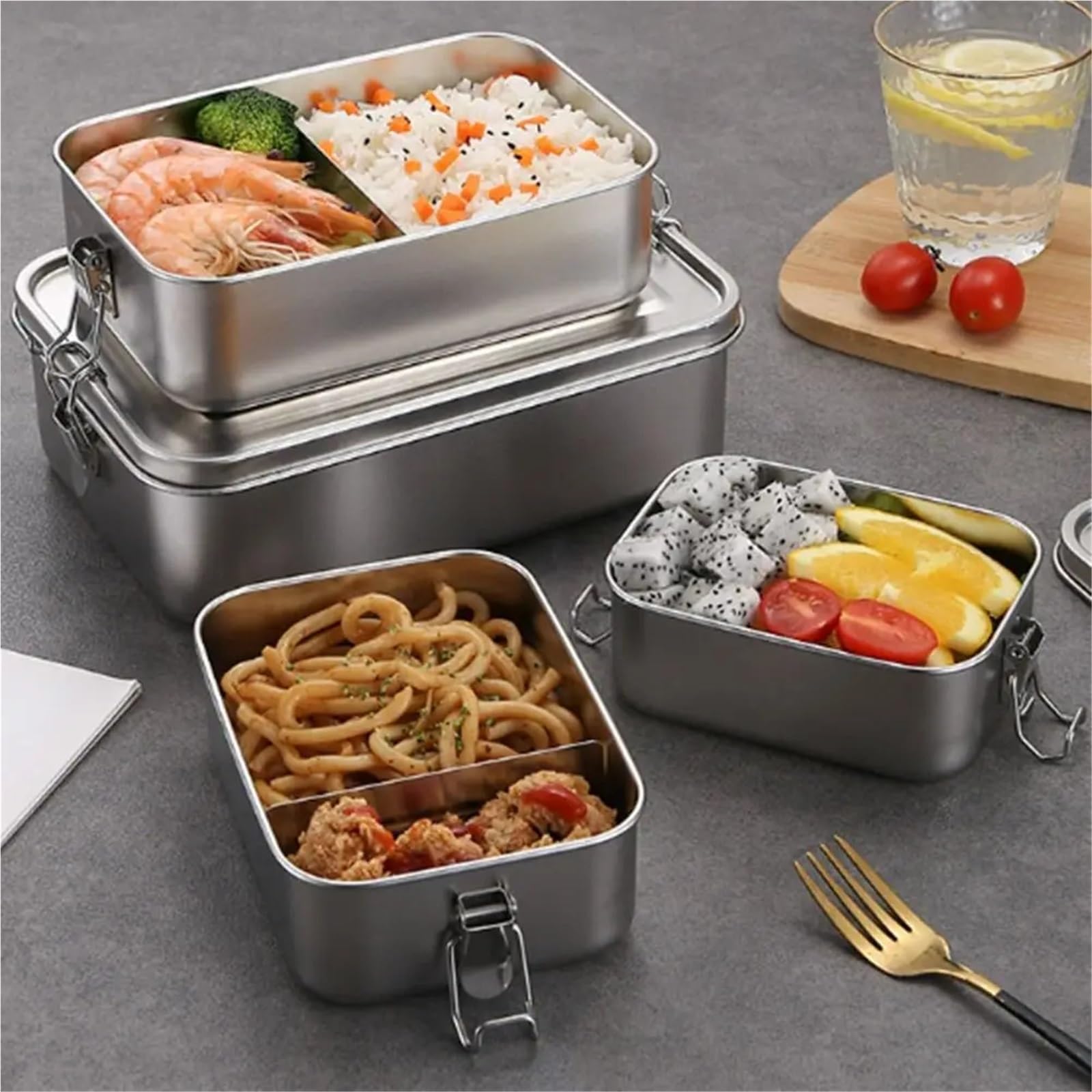 Fiambrera cuadrada de gran capacidad con tapa, contenedor almuerzo a prueba fugas for exteriores, 6 uds Para Barbacoa Camping(550ml)