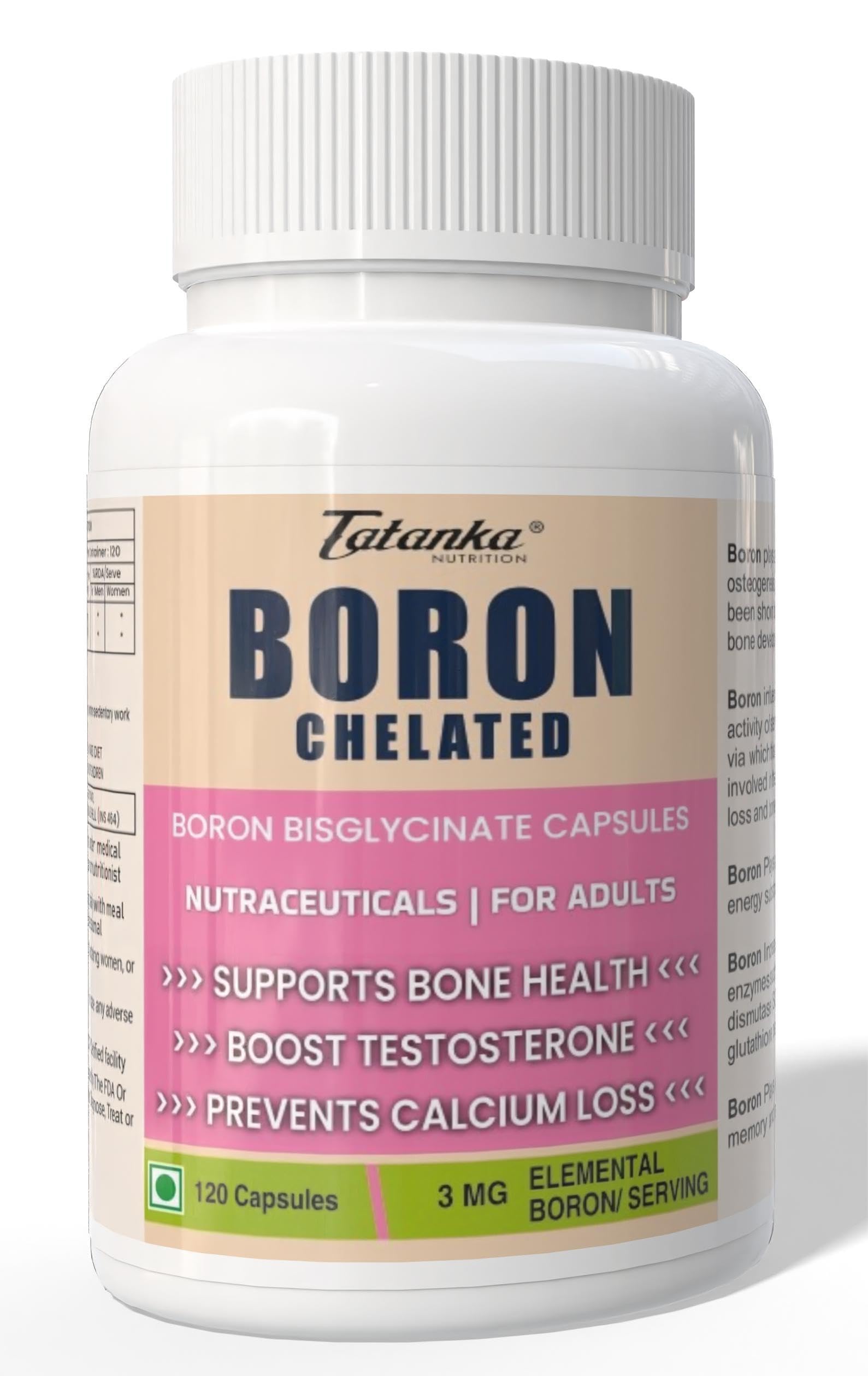 TATANKA NUTRITION Chelated Boron Bisglycinate 3mg | High Absorption Vegetarian Capsules | Supports Bone Health & Prevents Calcium Loss | 120 Servings-image-37