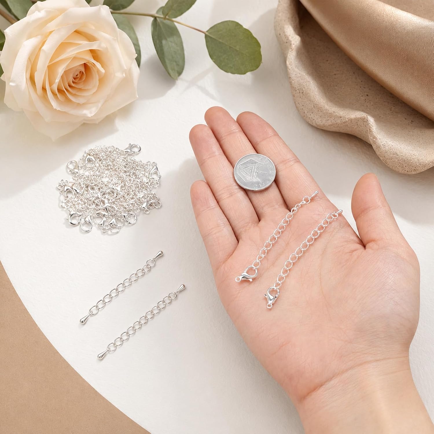 50 PCS Silver Extender Chain for Jewelry Making, 3" Necklace Chain Extension