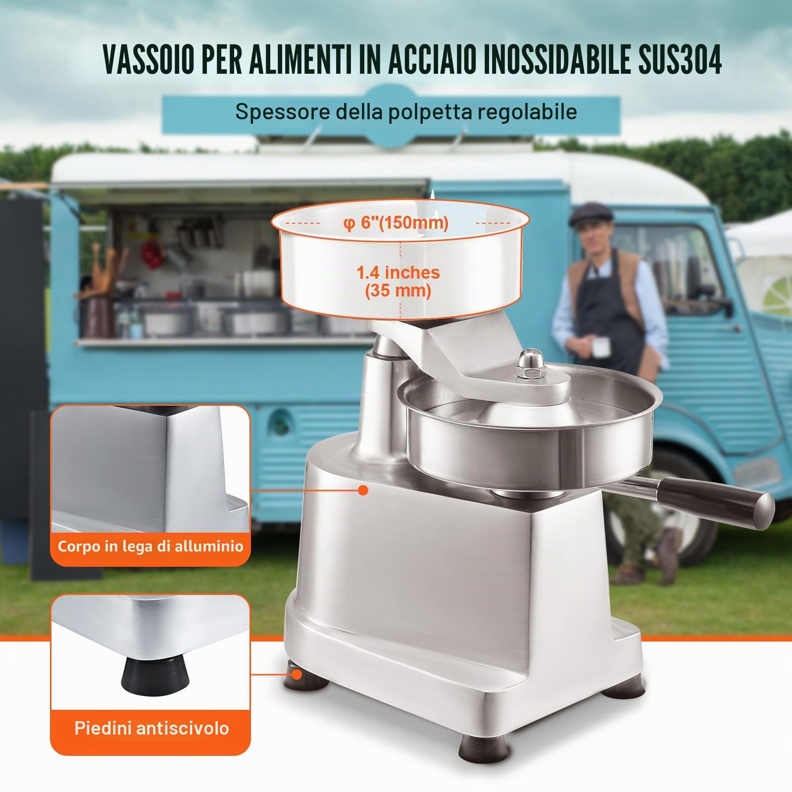 VEVOR Macchina per Hamburger Commerciale, Macchina per Hamburger Pressa Dimensioni 150mm, Pressa per Hamburger in Acciaio Inox per Formatura Carne 1000 Pezzi Carta per Hamburger, Pressa per Hamburger