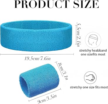 12 Pcs Sweatbands Set, Neon Headbands & Wristbands for Men Women, Wrist Bands for Sweat, Moisture Wicking Cotton Sweat Bands for Sports, Basketball, Tennis, Gym & 80s 90s Party Costumes