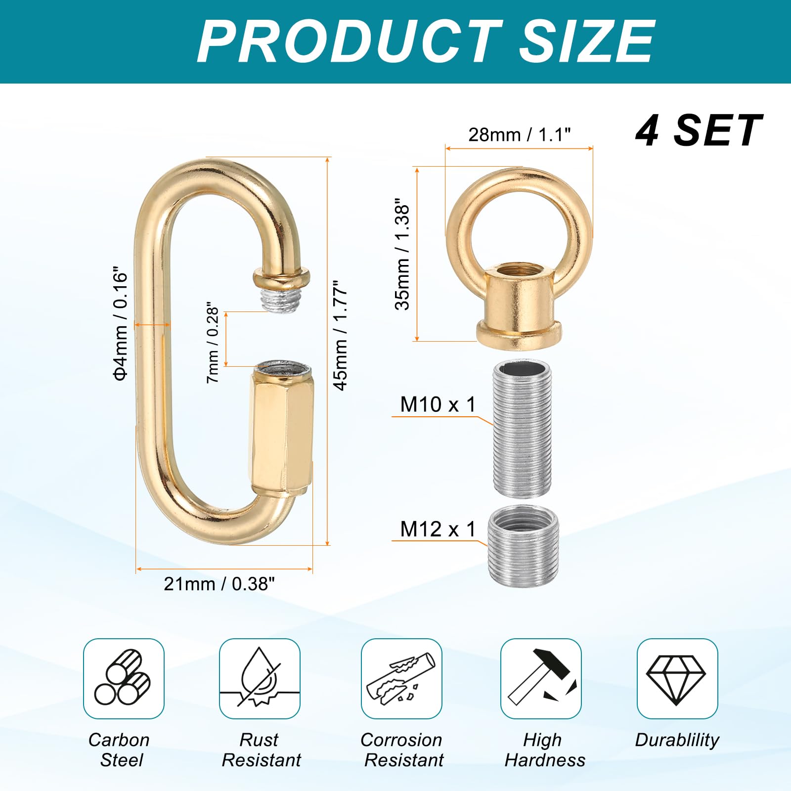 PATIKIL M10 Fine Thread Lamp Female Loop Holder with M12 Adapter Chain Quick Link - Image 2