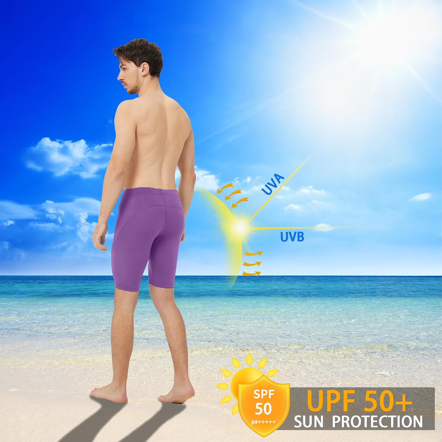 Men's Swim Jammers Competitive Athletic Swim Team Suit Training Endurance Racing Quick Dry Swimming Shorts UPF 50