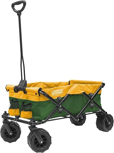 Creative Outdoor - Carrito plegable todo terreno para exteriores, playa, parque, jardín, portón trasero, verde y amarillo
