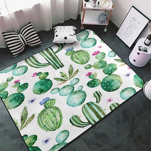 Miniatura 5 de Alfombras de área lavables de gran tamaño diseño de cactus mexicano verde con picos de plantas de cactus de Texas con temática de dibujos animados