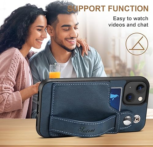 Miniatura 6 de Hongxinyu Funda para iPhone 15 Plus 2023, de piel sintética, con ranura elástica para tarjetas, cierre magnético, correa de mano, funda protectora