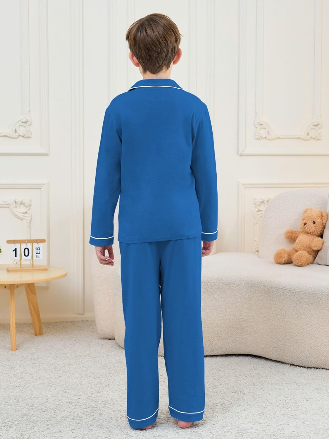 QZH.DUAO Boys Pajamas Set Kids Soft Long Sleeve Top and Pants Sleepwear 2 Pcs Button-Up Comfy Pjs Set for Ages 4-14