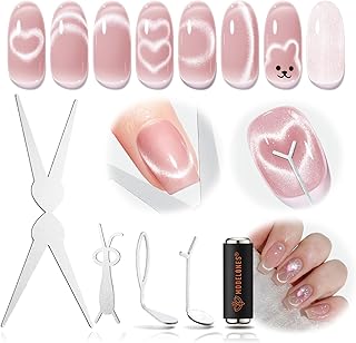 modelones Cat Eye Magnet Set for Nails, Heart Cat-Eye Scissor-Shaped Magnets Tool, 2 IN One Cylinder Cat Eye Magnet with Ball Magnets, French & Black Hole Nail Magnet Guides for Cat-Eye Nail Effect