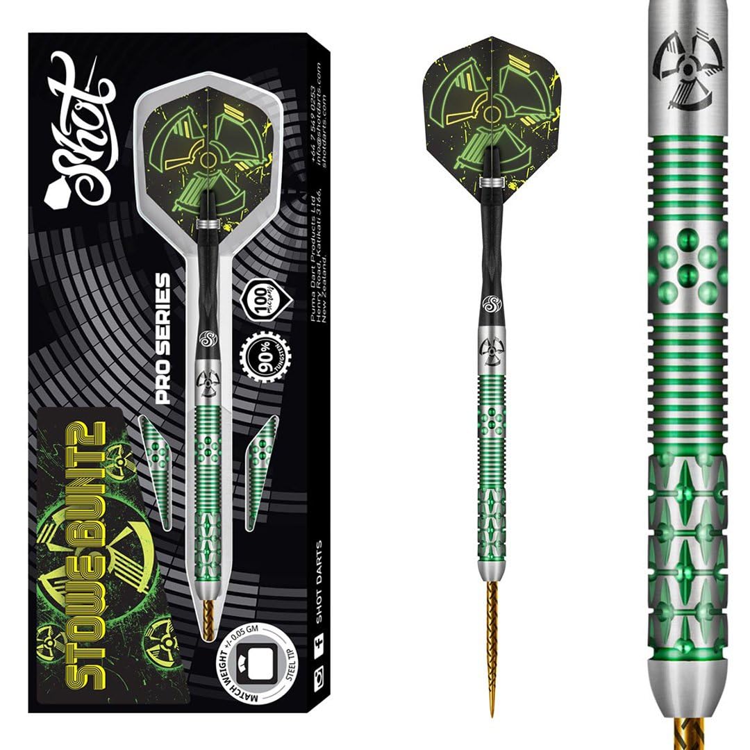 Shot Pro Series – Stowe Buntz 2.0 Steel Tip Dart Set-90% Tungsten Barrels Professional Steel Tip Darts Set Throwing Darts for Bristle Dartboard Made in New Zealand For Men & Women Metal Tip