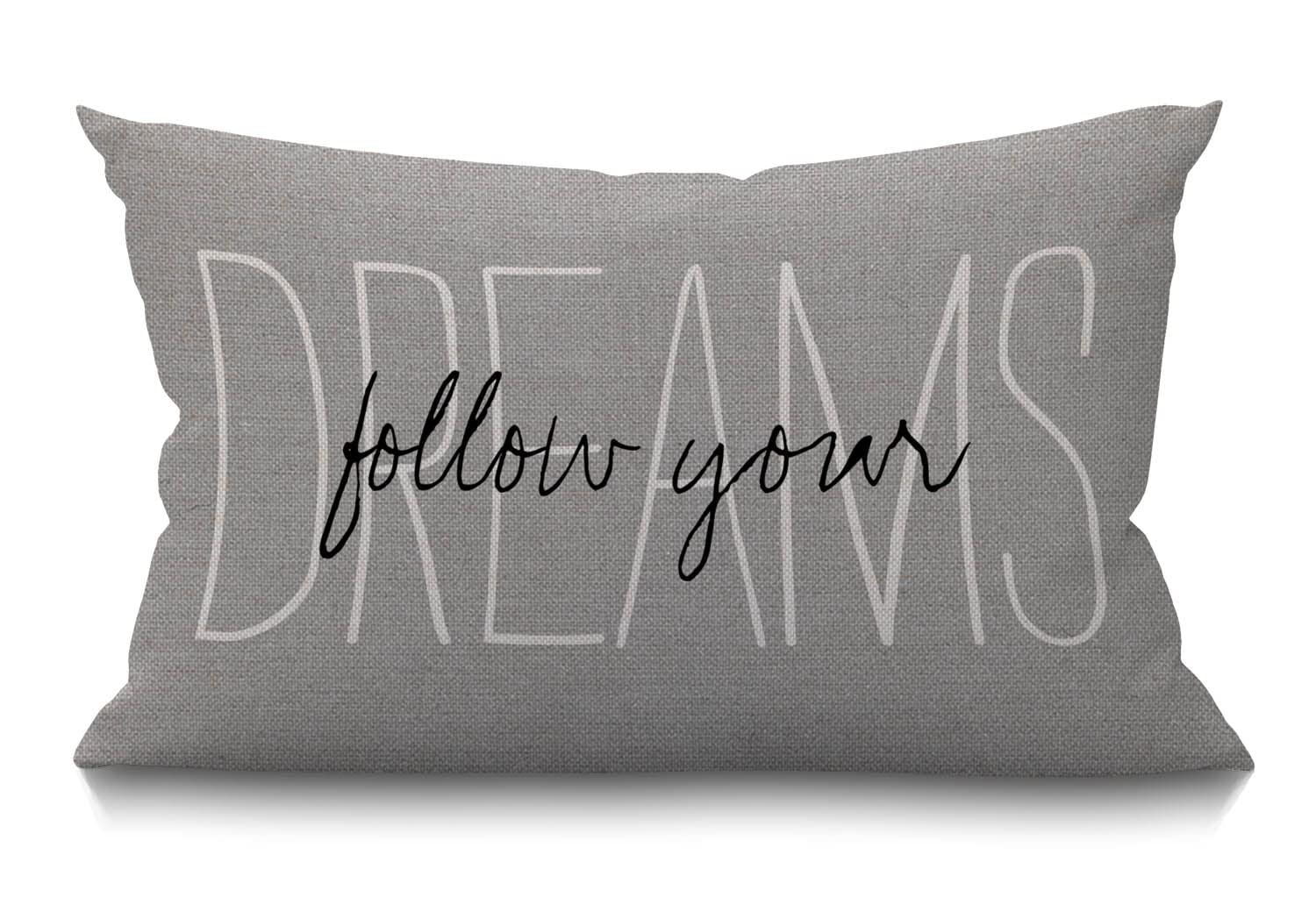 Bgbdeia Multi 344 Follow Your Dreams Lumbar Cushion Cover 30X50cm 12X20 Inch Decorative Bedroom Living Room Rustic Gray Typography Rectanglar Throw Pillow Cover For Bed Sofa Couch