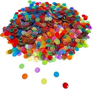 2000 Pieces 3/4 inch Transparent 6 Color Clear Bingo Counting Chips Plastic Markers for Large Group Games, Bingo Game,Game Night & Educational Activities