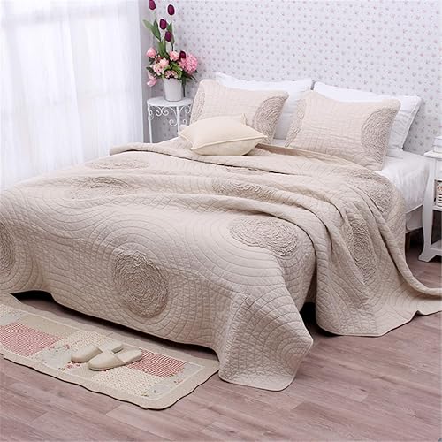 Miniatura 8 de ABREEZE Juego de edredón tamaño Queen, 100% algodón, color beige, con patrón floral 3D, edredones y colchas de estilo moderno con 2 fundas de