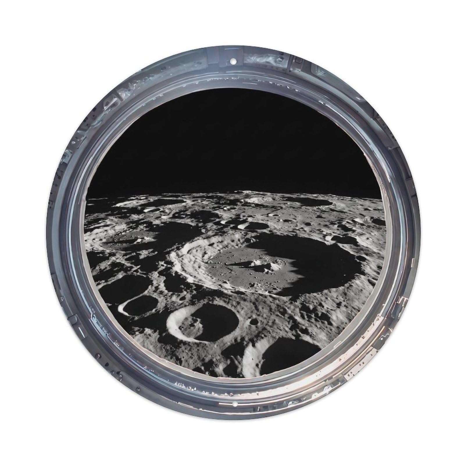Metal Tin Sign Moon South Pole from Space Station Porthole