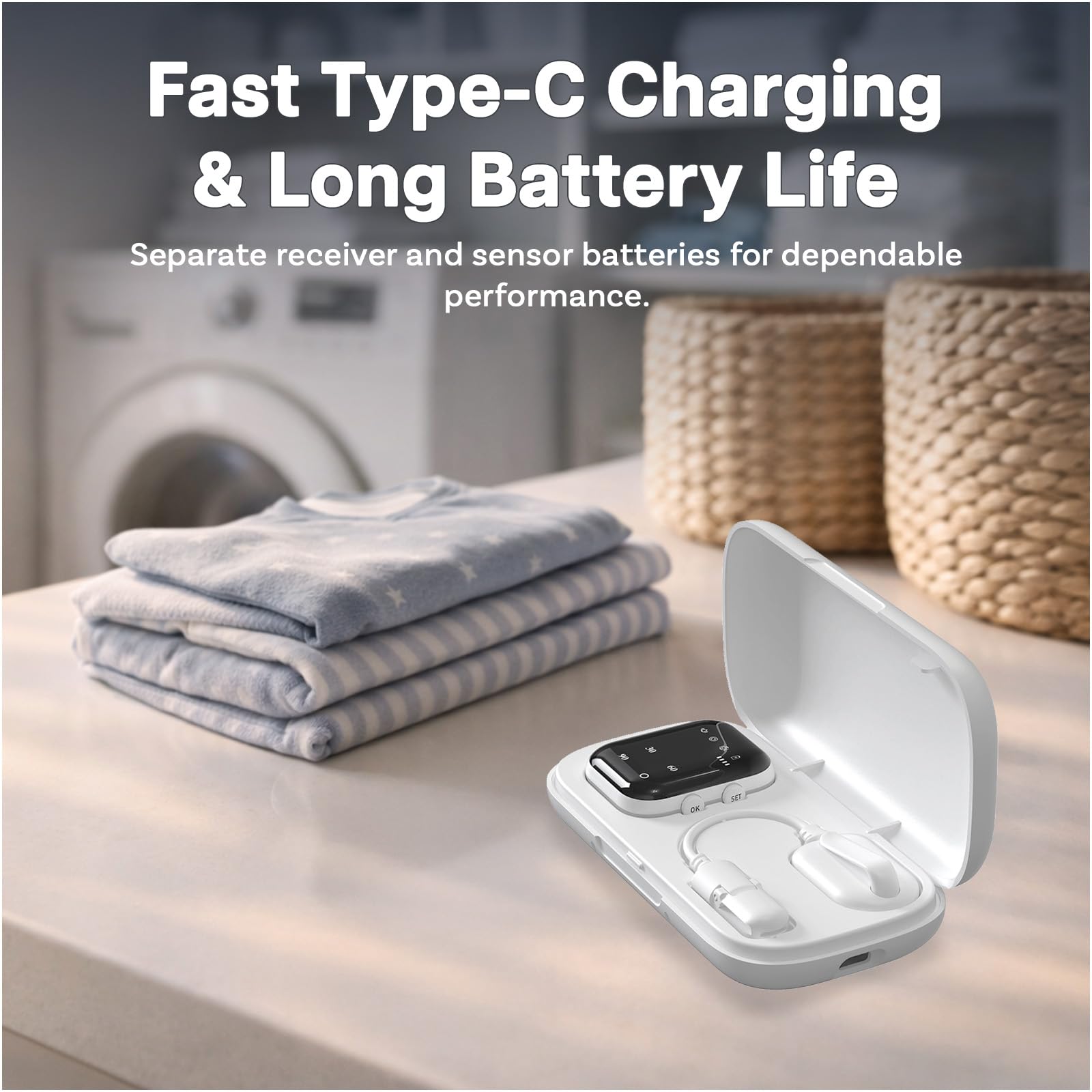 Kabelloser Bettnässer-Alarm für Kinder & Senioren von MMOBIEL – Sensor und Elternempfänger bis 10 m – Ton, Vibration & Licht – Alarmverlauf & USB Type-C wiederaufladbar