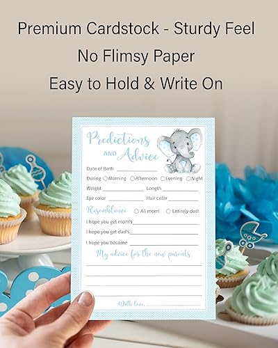 Miniatura 5 de Blue Elephant - Tarjetas de predicción y consejos – Paquete de 25 – Juegos de baby shower para niños, nuevos padres, mamá y papá futuros, mensaje de