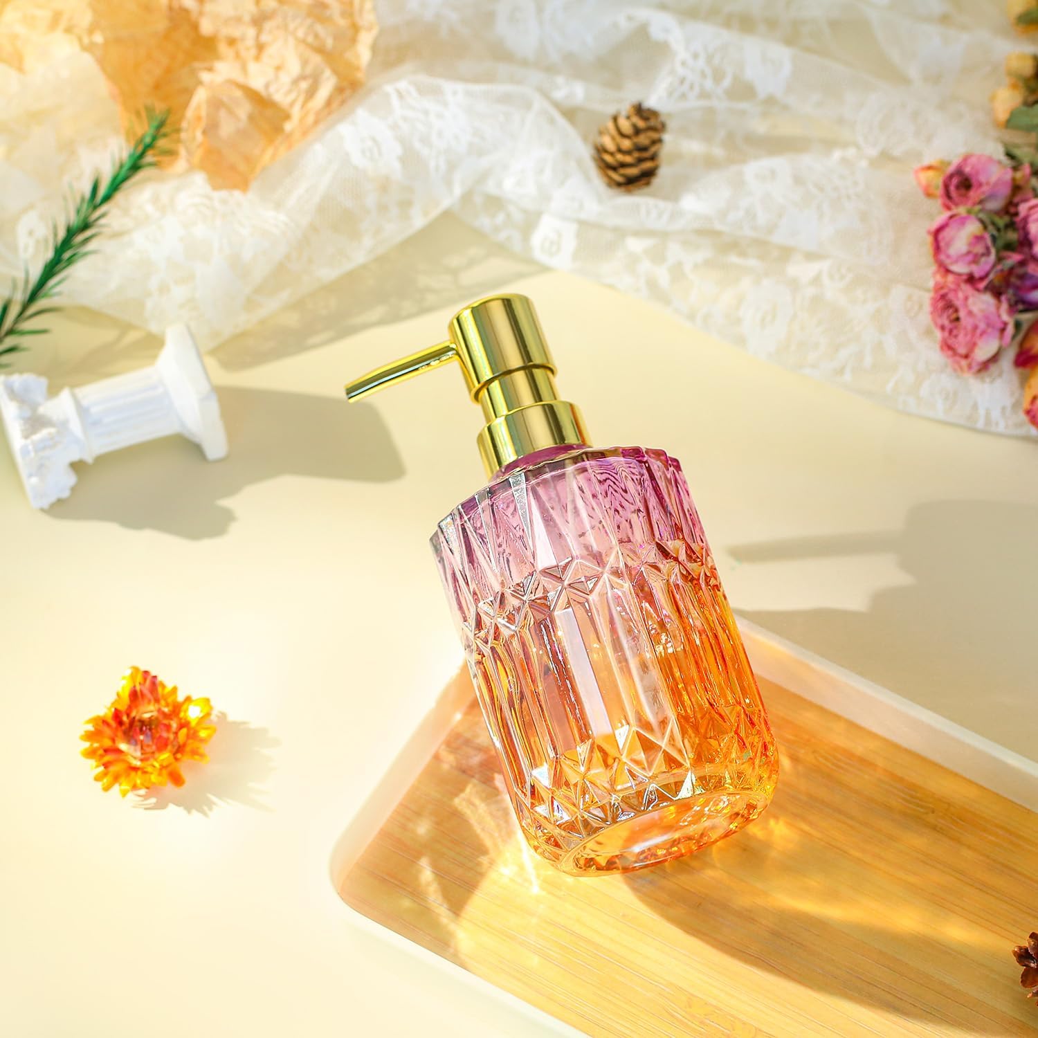 Soap Dispenser with Pump, Refillable Liquid Hand Soap Dish Soap Dispensers for Bathroom Counter, Kitchen Sink (PurpleOrange) - Image 4