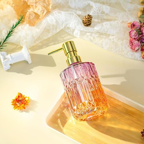 Miniatura 4 de Dispensador de jabón con bomba, dispensador de jabón líquido recargable para encimera de baño, fregadero de cocina (morado y naranja)