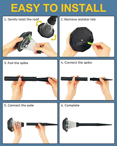 Miniatura 8 de Luces solares para caminos, paquete de 6 luces solares impermeables para exteriores, luces solares para patio, césped, patios, jardín, paisaje,