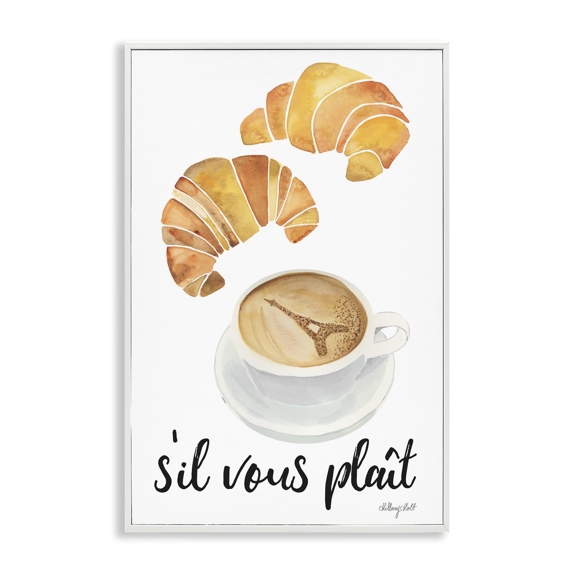 Stupell Industries Coastal White (Textured) 'Paris Croissant And Coffee'| Framed Giclee Art