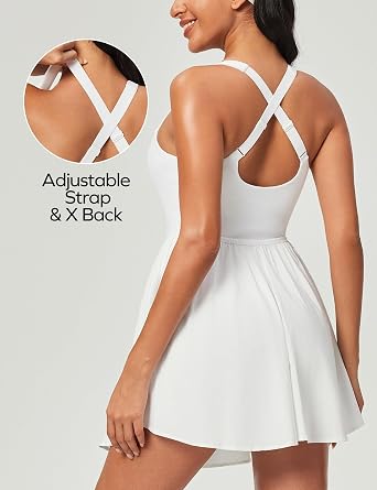 Ewedoos Tennis Dresses for Women with Shorts Underneath Easy Peezy Athletic Dress Workout Square Neck Golf Active Dress