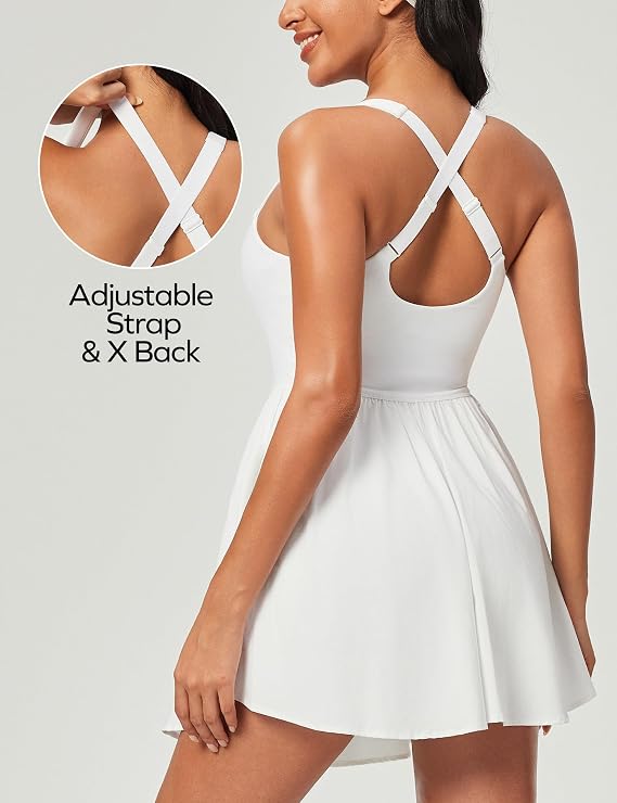 Ewedoos Tennis Dresses for Women with Shorts Underneath Easy Peezy Athletic Dress Workout Square Neck Golf Active Dress